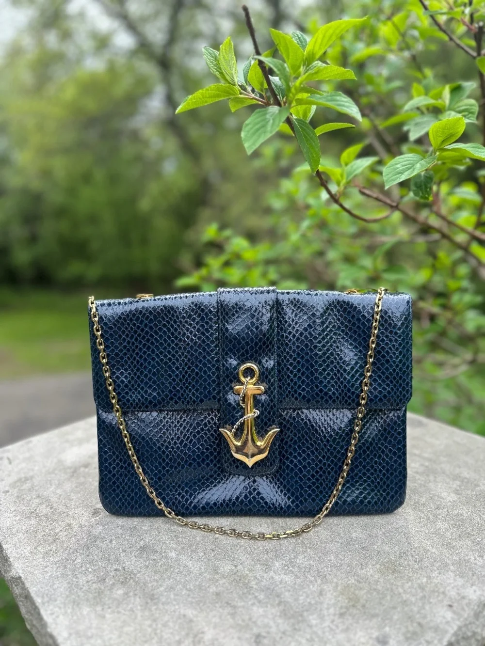 Navy Blue Handbag, Vintage Koret Nautical Shoulder Bag/Clutch